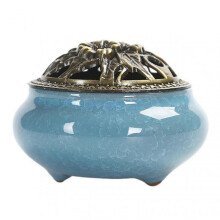 (Light Blue)Ceramic Incense-Burner Retro Incense Holder for Sticks Coils Incense Home Ornaments Incense Seats