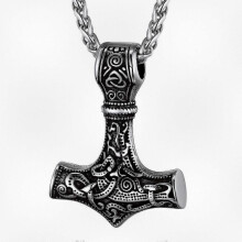 Adjustable Men's Thor Hammer Pendant Necklace in Stainless Steel, 55+5cm Chain