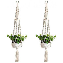 2 Piece Macrame Plant Rope Hanger, Cotton Rope Macrame Flower Basket Hanging Twig Flower Hanger Planter for Home Decor, Desktop Gardening, 4 Legs