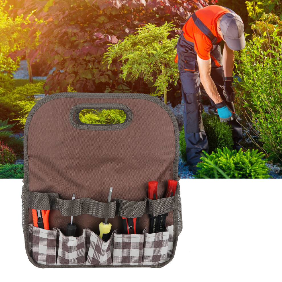 Portable 600D Oxford Garden Tool Bag, Brown & Plaid, 40X35cm 7671346163884
