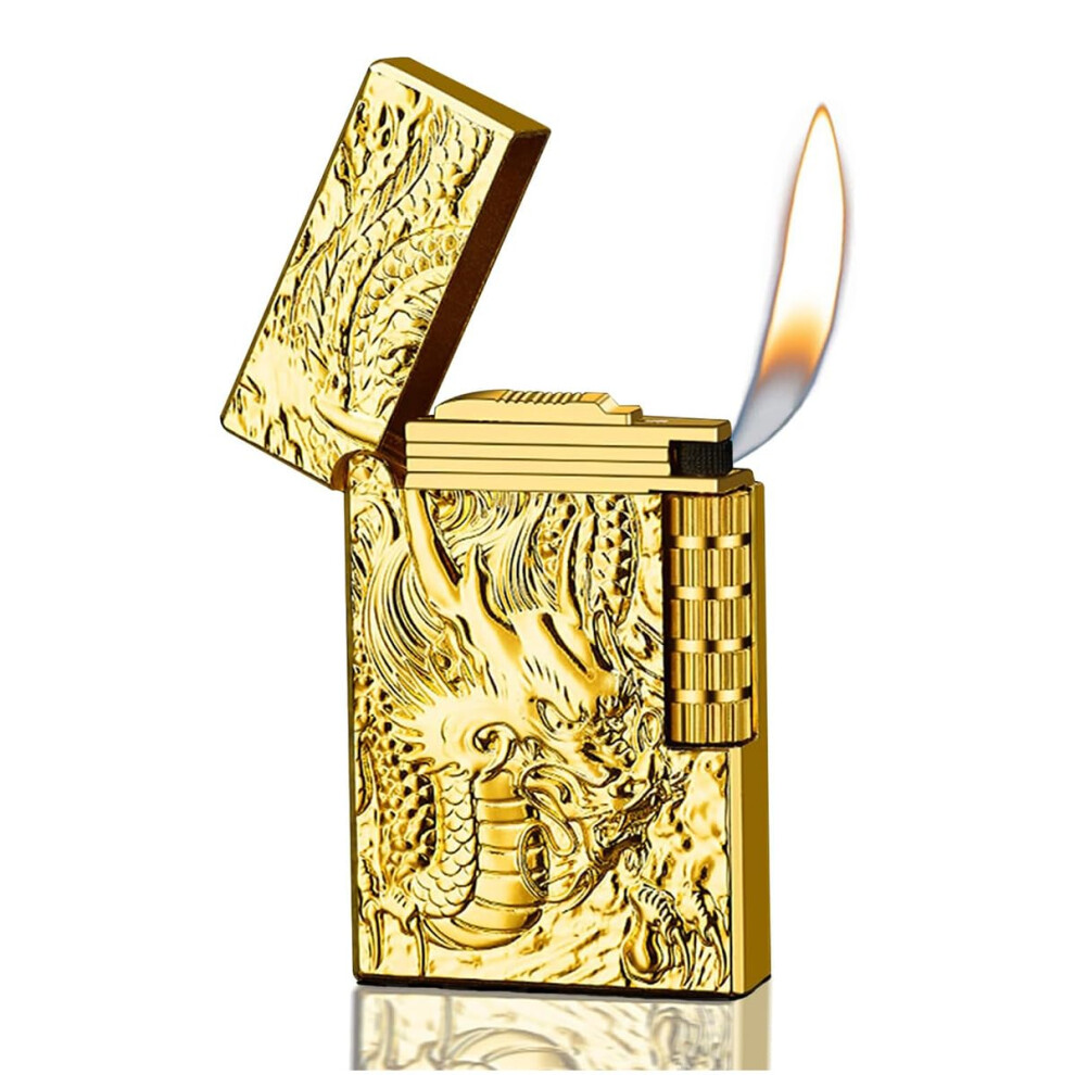 Gold Lighters - Frosted Side Wheel Butane Refillable Flip Lighters In For Camping And Men's Gifts