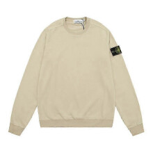 (S, Apricot Color 604) Classic Stone Correct Version Solid Color Round-Neck Long-Sleeve Unisex Sweater with Badge - Island Couple Style Clothing