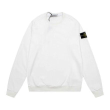 (M, White 604) Classic Stone Correct Version Solid Color Round-Neck Long-Sleeve Unisex Sweater with Badge - Island Couple Style Clothing