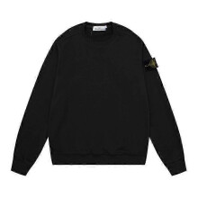 (L, Black 604) Classic Stone Correct Version Solid Color Round-Neck Long-Sleeve Unisex Sweater with Badge - Island Couple Style Clothing