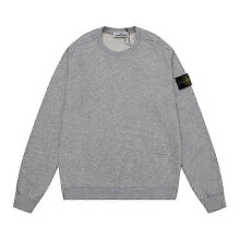 (S, Light Gray 604) Classic Stone Correct Version Solid Color Round-Neck Long-Sleeve Unisex Sweater with Badge - Island Couple Style Clothing