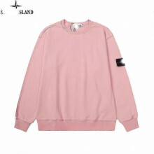 (L, Pink 604) Classic Stone Correct Version Solid Color Round-Neck Long-Sleeve Unisex Sweater with Badge - Island Couple Style Clothing