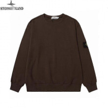 (L, Brown 604) Classic Stone Correct Version Solid Color Round-Neck Long-Sleeve Unisex Sweater with Badge - Island Couple Style Clothing