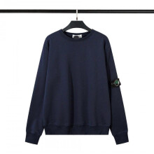 (L,Navy Blue With Velvet 296)Classic Stone Correct Version Solid Color Round-Neck Long-Sleeve Unisex Sweater with Badge - Island Couple Style Clothing