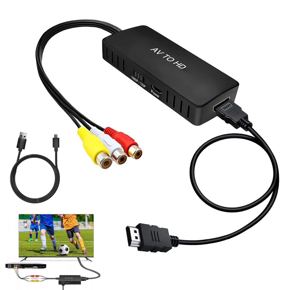 Rca To Hdmi Converter 1080P Av To Hdmi Adapter For Ps2 Ps3 Xbox Vhs Vcr Dvd Projector With Usb Power Supply Pal Ntsc Support 6482260344454