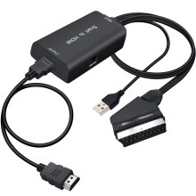 SCART to HDMI Converter 1080P Adapter with SCART and HDMI Cables for HDTV, VHS, PS3, DVD, Blu-ray Compatibility