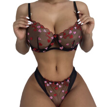 (MAs Shown) Romantic Women Sexy Bra Lingerie Set Mesh Heart Underwear Kit Costume