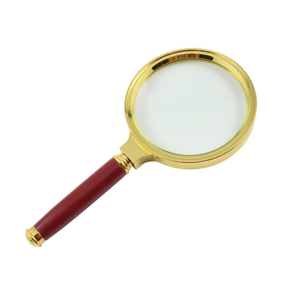 Gold Mahogany Handle Glass Magnifying Glass With 6X Magnification, -Plated Finish, Exquisite Craftsmanship