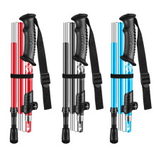 Ultra Light Folding Aluminum Alloy Mountain Climbing Stick Telescopic Cane Red Straight Handle Short Style [150-172]