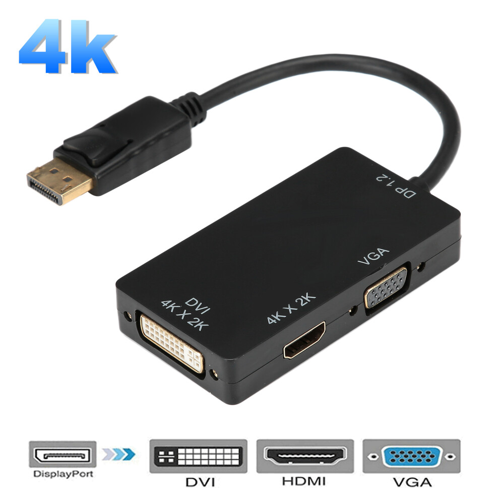 3-In-1 Displayport To Hdmi Vga Dvi Adapter High-Definition Converter Black 4671346169636