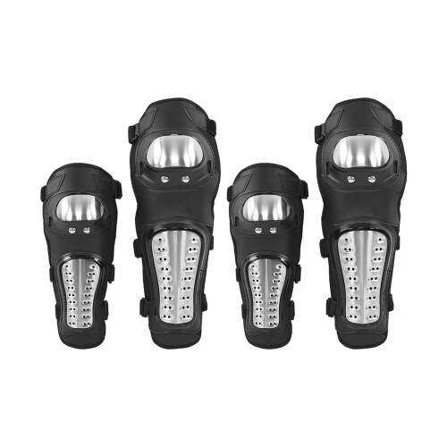 Silver Black Motorcycle Knee Pads Elbow Guards 1