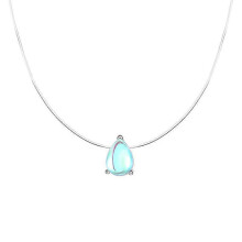Mermaid Tear Necklace, 925 Sterling Silver Opal Pendant, 40CM White Gold Plated Moonlight Glass Collarbone Chain for Women