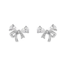 Bow Earrings, 999 Sterling Silver Micro Inlaid French Style Sparkling Zircon Earrings for Women