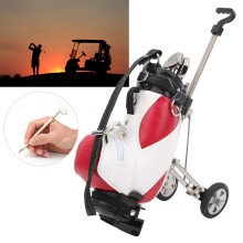 Desktop-Golf-Stift-Set - 3 Stifte aus Zinklegierung & PU-Leder, Mini-Tasche rot-weiß