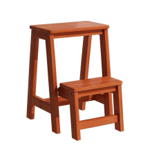 Wooden Step Ladder for Home Use, 2-Tier Folding Step Stool, Non-Slip Footrest for Indoor and Outdoor Safety