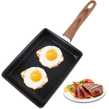Japanese Omelette Pan Square Non-Stick Egg Frying Pan with Wooden Handle for Pancakes Crepes and Fried Eggs