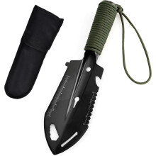 9 in 1 Backpack Camping Trowel Survival Shovel with Nylon Rope Handle, Multi-Tool Peeler, Ruler, Bottle Opener, Saw, Wrench