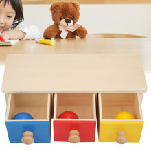 Holz-Utensilien-Box für Babys, pädagogisches Spielzeug, 3-farbiger Schublade, 4,5 cm Bälle