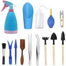 Mini Gardening Tool Set (14 Pcs), Gardening Plant Tool Set Miniature Garden Planting Tools Hand Tool Set, Kettle and Shovel Sprayer etc.