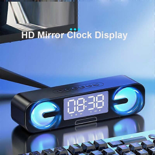 (Black) Portable Bluetooth Speakers Lamp with Bluetooth Sound Powerful Bluetooth Speaker Box With Clock LED Display For Mobile Phone PC 1