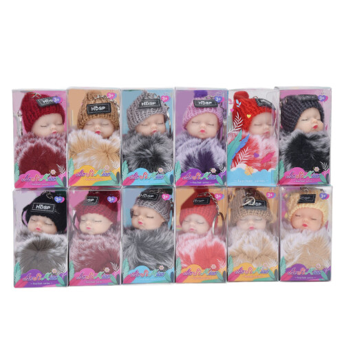 12 Pcs Doll Keychain Pom Pom Fluffy Cute Sleeping
