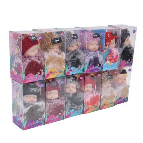 12 Pcs Doll Keychain Pom Pom Fluffy Cute Sleeping 1