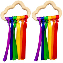 2Pcs Rainbow Wooden Ribbon Ring Toys Baby Teether