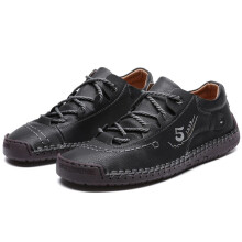 (Black low, UK 10 / EU 45) Mens Hand Stitched Shoes Casual Light Comfy Lace Trainers Walk Gym Jogging Boots