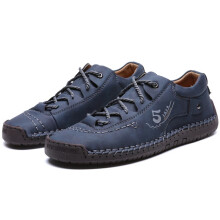 (Blue low, UK 11 / EU 46) Mens Hand Stitched Shoes Casual Light Comfy Lace Trainers Walk Gym Jogging Boots