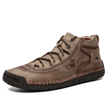 (khaki, UK 11 / EU 46) Mens Hand Stitched Shoes Casual Light Comfy Lace Trainers Walk Gym Jogging Boots