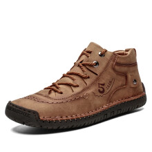 (Brown, UK 6 / EU 40) Mens Hand Stitched Shoes Casual Light Comfy Lace Trainers Walk Gym Jogging Boots