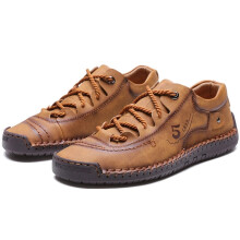 (golden low, UK 8 / EU 42) Mens Hand Stitched Shoes Casual Light Comfy Lace Trainers Walk Gym Jogging Boots