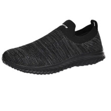 (Black & Grey, UK 10 / EUR 45) Mens Womens Slip On Wide Fit Memory Foam Casual Walking Gym Sports Trainers Size