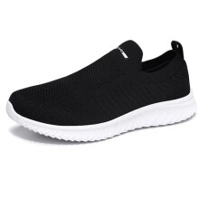 (Black & White, UK 8.5 / EUR 43) Mens Womens Slip On Wide Fit Memory Foam Casual Walking Gym Sports Trainers Size