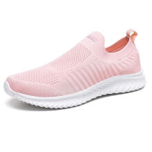 (Pink, UK 8.5 / EUR 43) Mens Womens Slip On Wide Fit Memory Foam Casual Walking Gym Sports Trainers Size