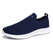 (Dark Blue, UK 11 / EUR 46) Mens Womens Slip On Wide Fit Memory Foam Casual Walking Gym Sports Trainers Size