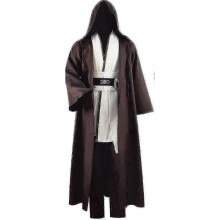 (Small, White) Jedi Cosplay Costume Hooded Robe Tunic Cloak Full Set 3 Versions Halloween Outfit
