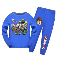 (13-14 Years, Dark Blue) Kids Boys Girls Roblox Print Pajama Set T-shirt & Pants Sleepwear