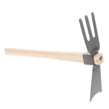 Dual Hoe Rake Garden Hand Tool with Ergonomic Wooden Handle for Weeding, Loosening Soil, and Planting Vegetables and Bonsai