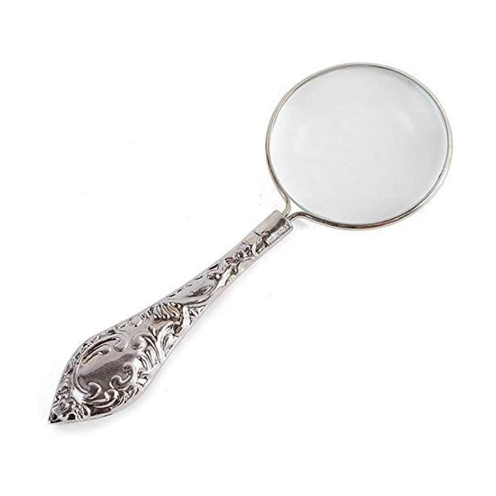 Silver Magnifying Glass With Metal Handle, Handheld Magnifier For Reading Newspapers And Small Print, 3X Magnification