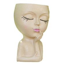 Cute Flower Pot/Face Flower Pot, for Indoor Plants, Girl Face Flower Pot Cute Lady Flower Pot,Khaki
