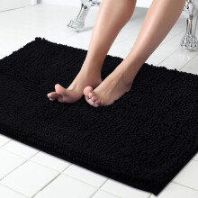 (40x60cm (16 x 24 inch), Black) Kensington Chenille Bath Mat-Soft, Non Slip Water Absorbent