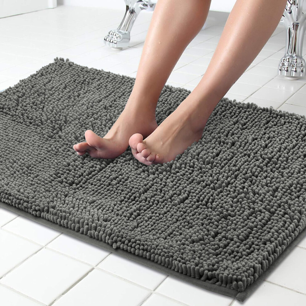 (40x60cm (16 x 24 inch), Grey) Kensington Chenille Bath Mat-Soft, Non Slip Water Absorbent-image-OPC-PK9QSJ2-NEW