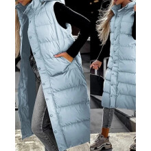 (Biue, UK 2XL - TAG 3XL) Women's Vest Long Knee Jacket Coat Body Warmer Padded Warm Winter Puffer Gilet