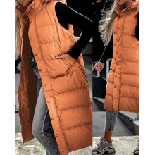 (Orange, UK 4XL - TAG 5XL) Women's Vest Long Knee Jacket Coat Body Warmer Padded Warm Winter Puffer Gilet