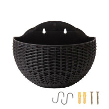 Black Wall Planter Wall-Mounted Planter Semi-Circular Fence Planter with Drain and Hooks Wall-Mounted Planter